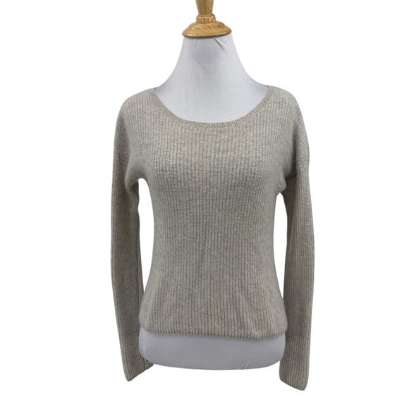 360 Cashmere Top Womens XS Extra Small Oyster Ribbed Knit Long Sleeve Cropped - Picture 1 of 10